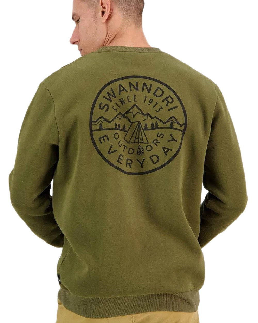 Khaki Coloured Swanndri Mens Camp Crew Fleece on white background #colour_khaki