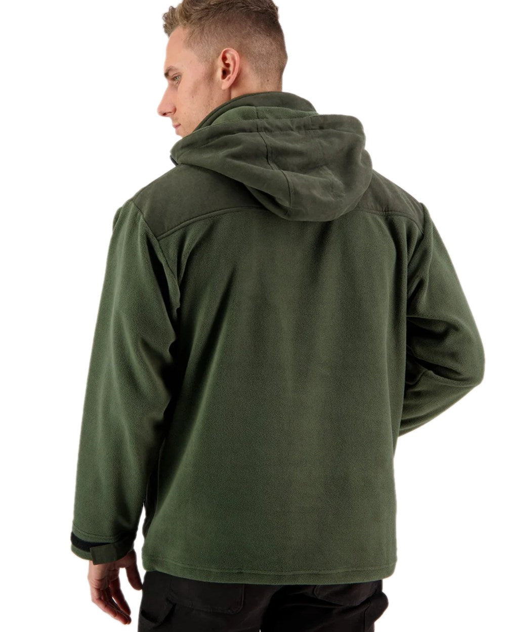 Olive Coloured Swanndri Mens High Rock Technical Fleece Hoodie on white background #colour_olive