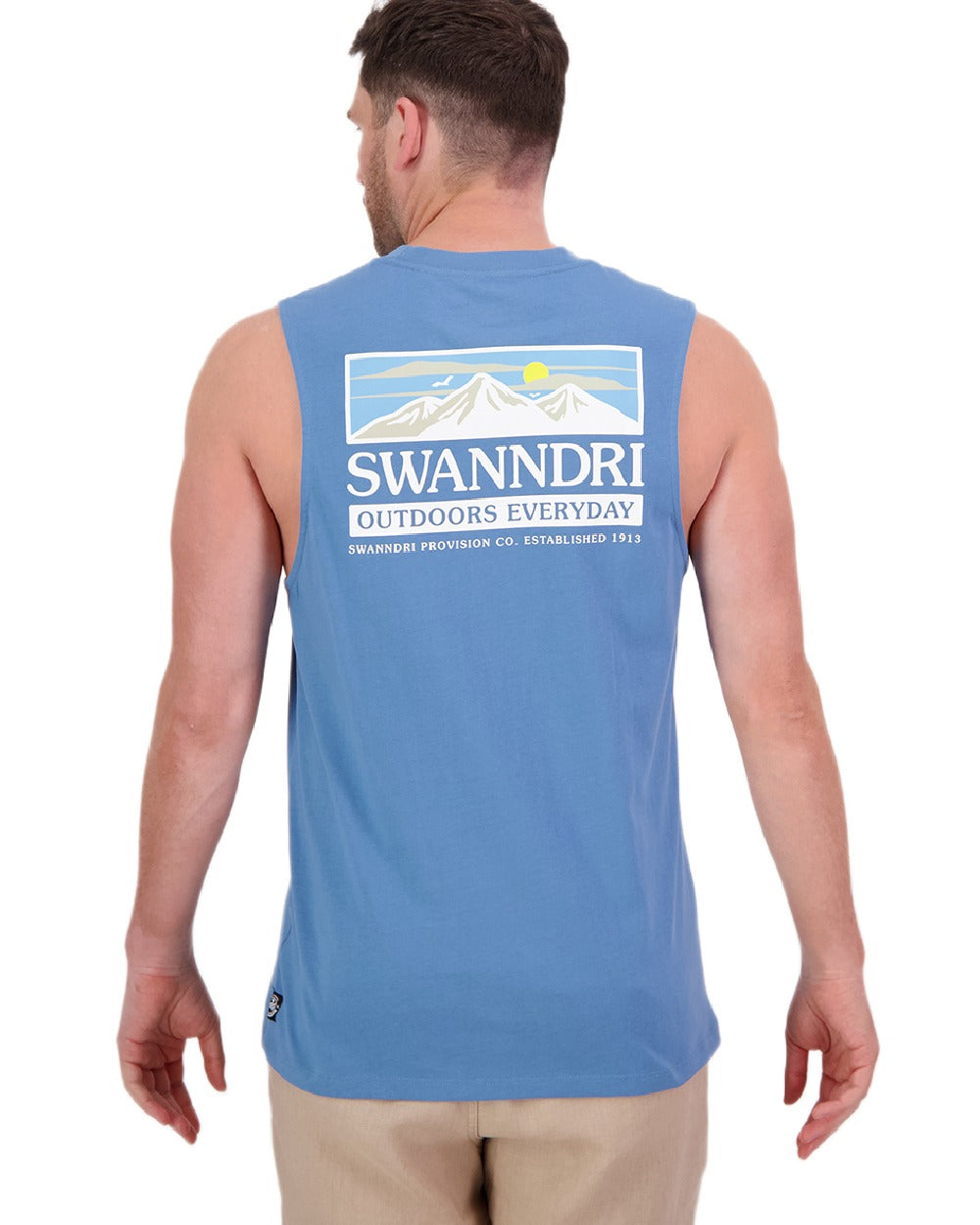 Smoke Blue Coloured Swanndri Mens Lindis Printed Tank on white background #colour_smoke-blue