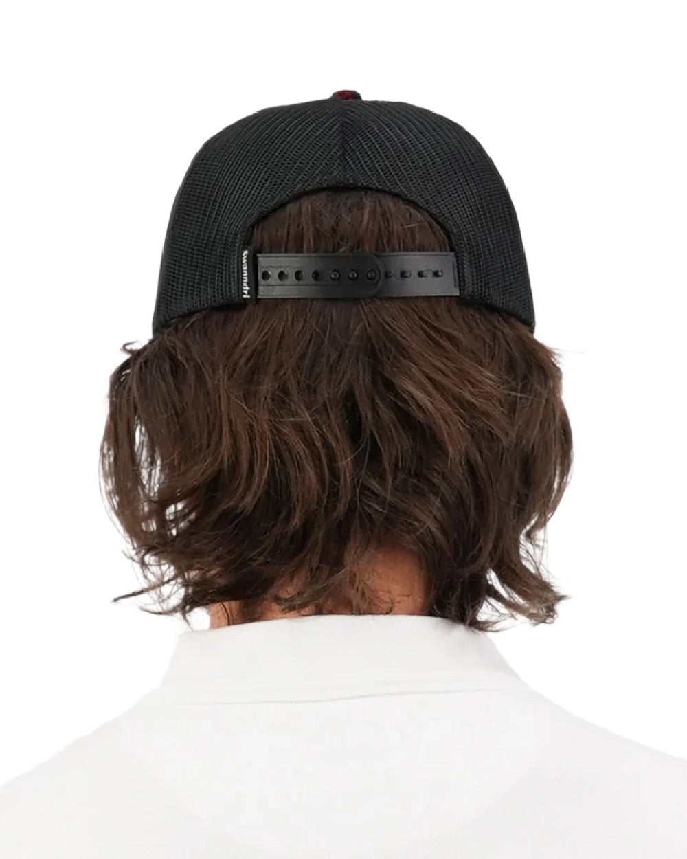 Red Black Check Coloured Swanndri Swanni Trucker Cap on white background #colour_red-black-check