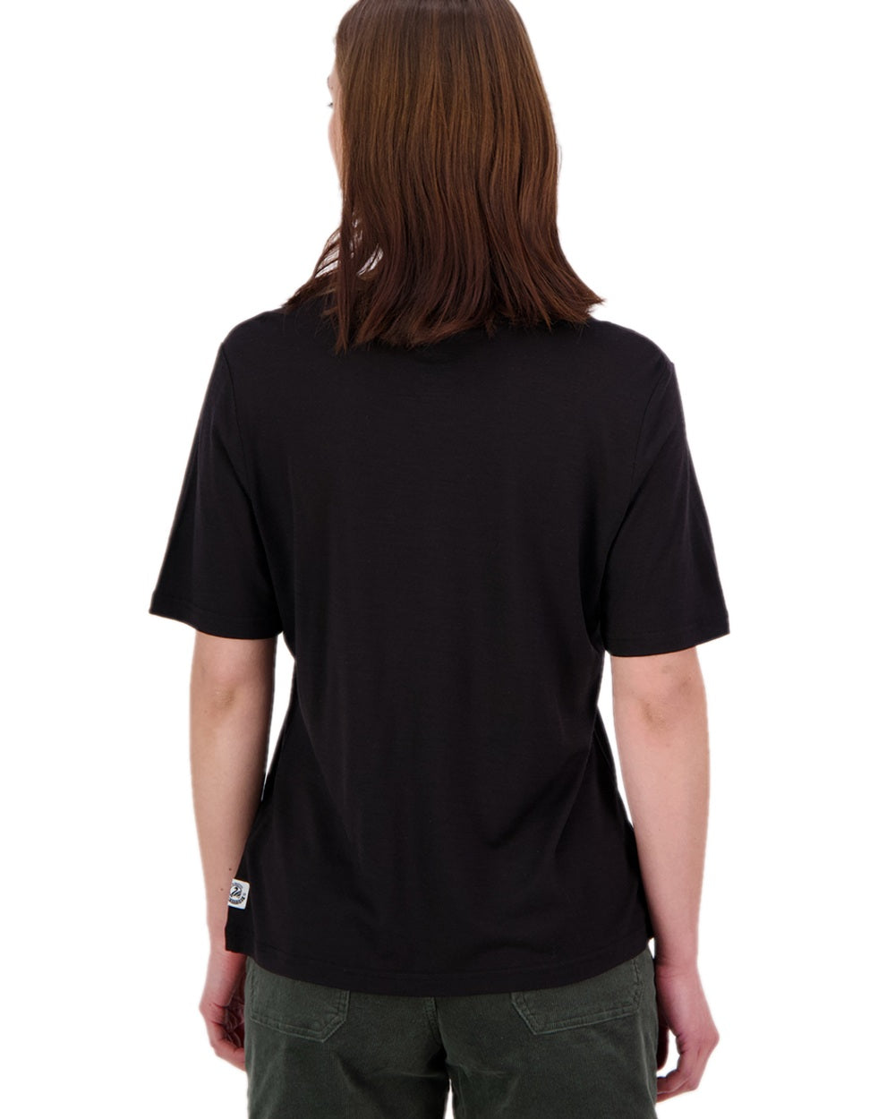 Black Coloured Swanndri Womens Merino Fusion T-Shirt on white background #colour_black
