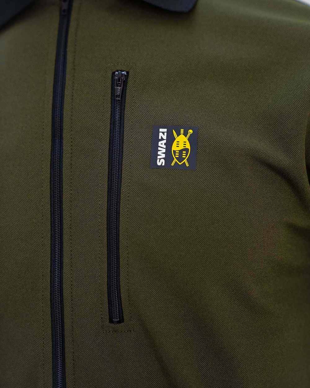 Olive coloured Swazi Mens Climb Max Short Sleeve Polo T-Shirt on white background #colour_olive