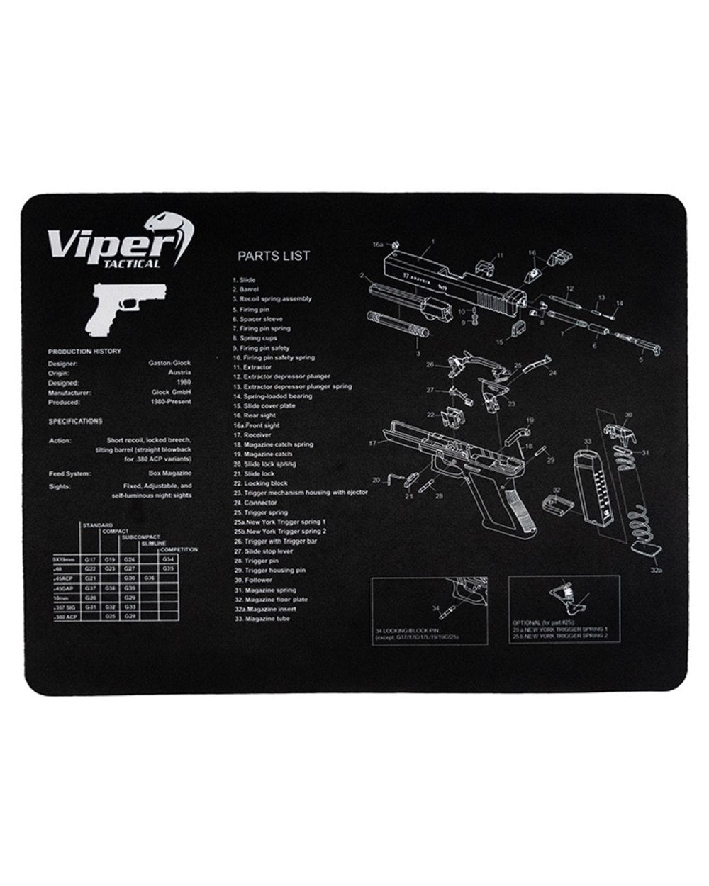 Black Coloured Viper Gun Mat on white background #style_pistol-mat-glock