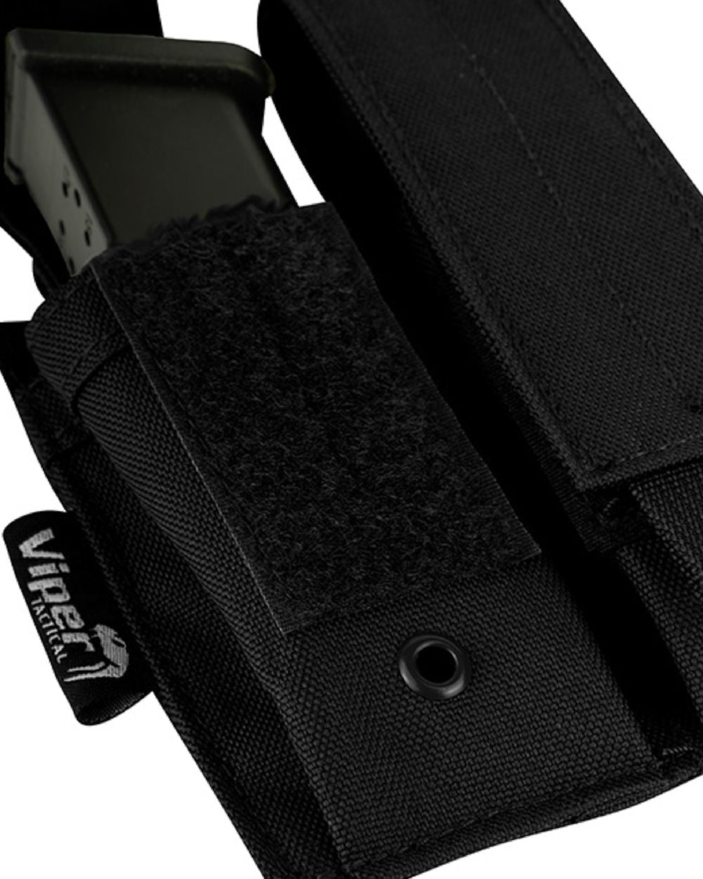 Black Coloured Viper Modular Double Pistol Mag Pouch on white background #colour_black