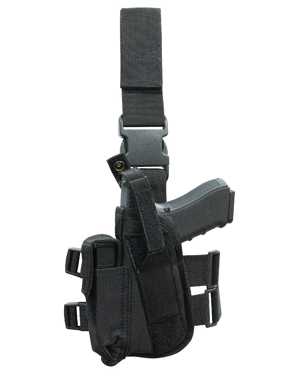 Black Coloured Viper Tactical Leg Holster Left Handed on white background #colour_black