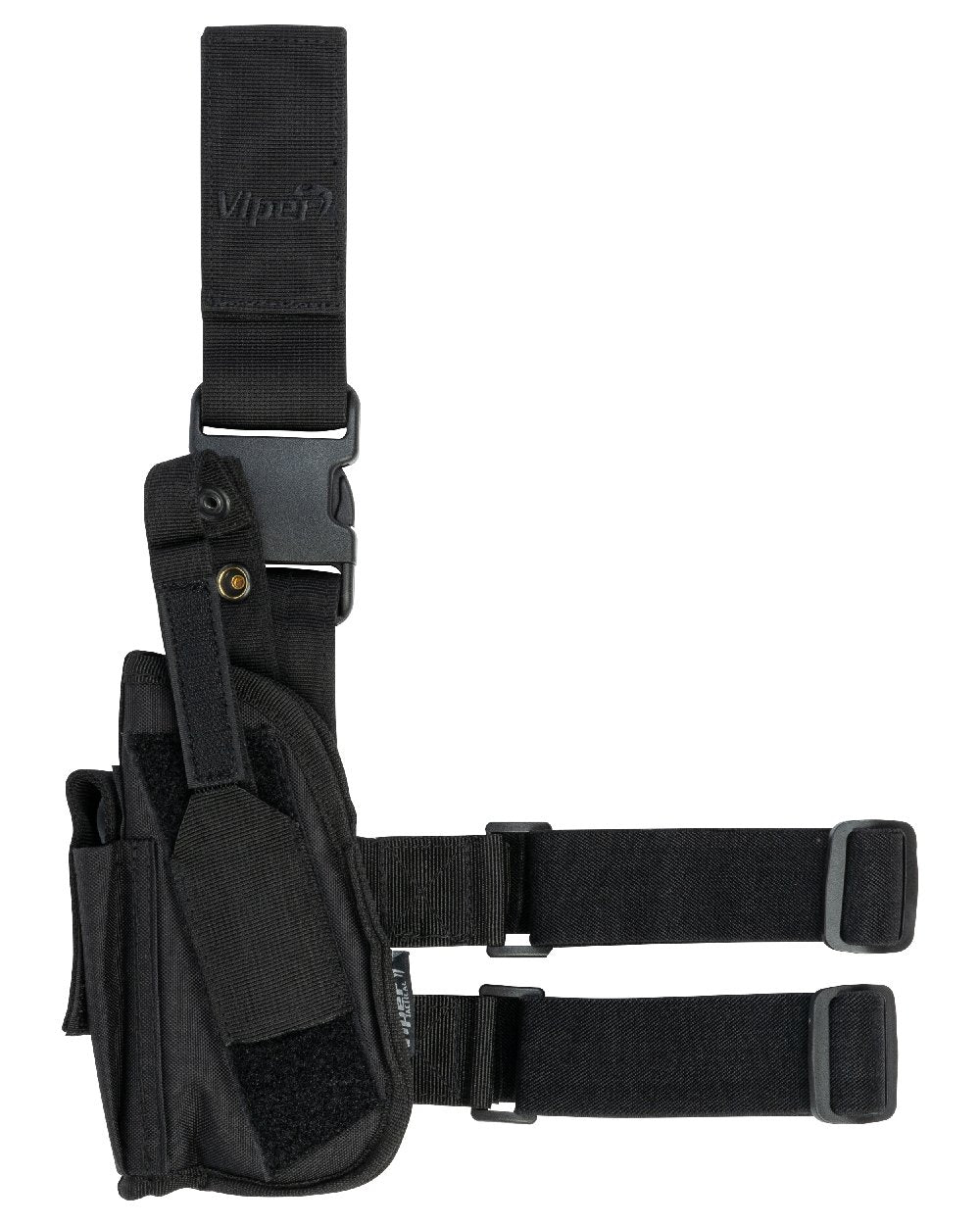 Black Coloured Viper Tactical Leg Holster Left Handed on white background #colour_black