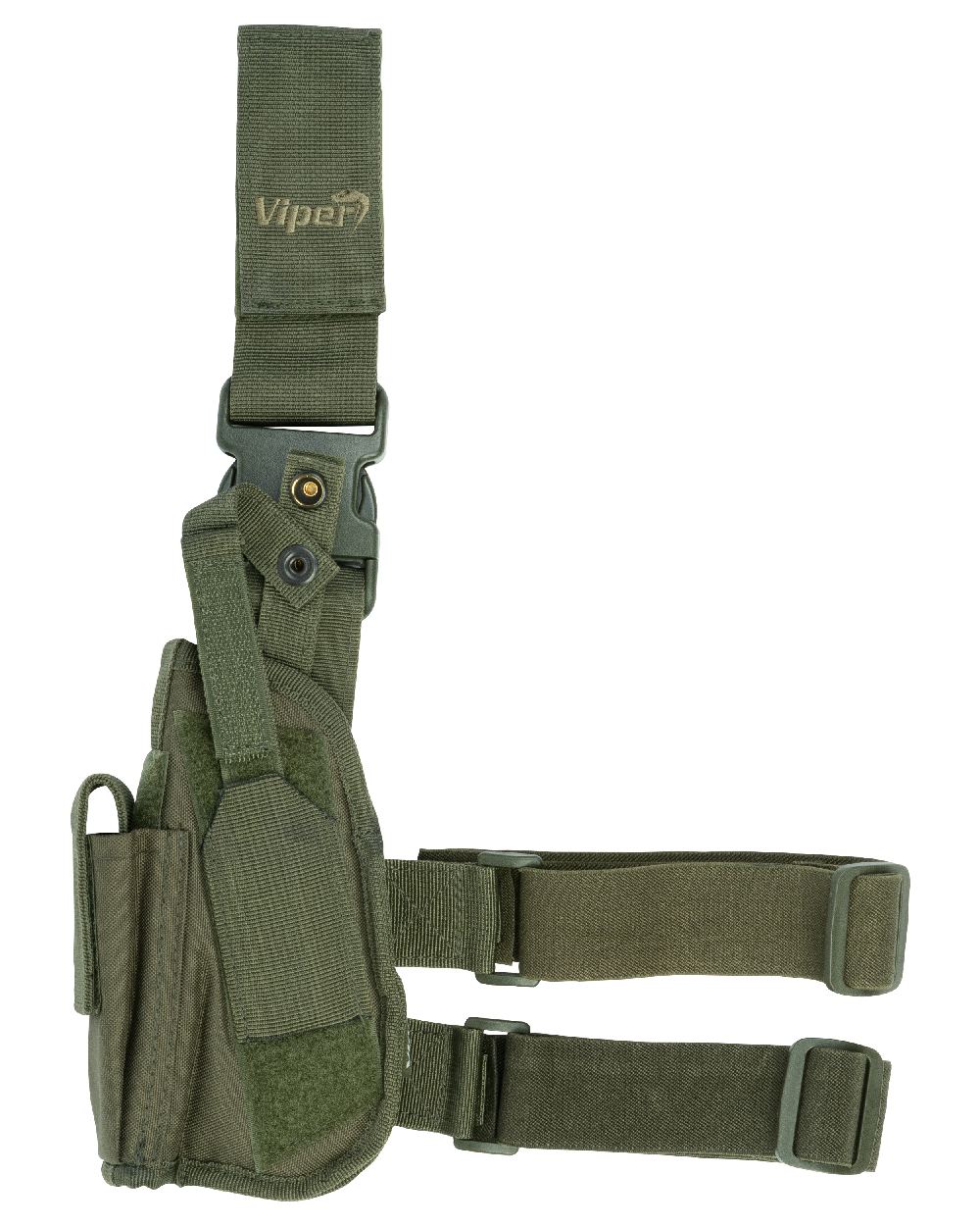 Green Coloured Viper Tactical Leg Holster Left Handed on white background #colour_green