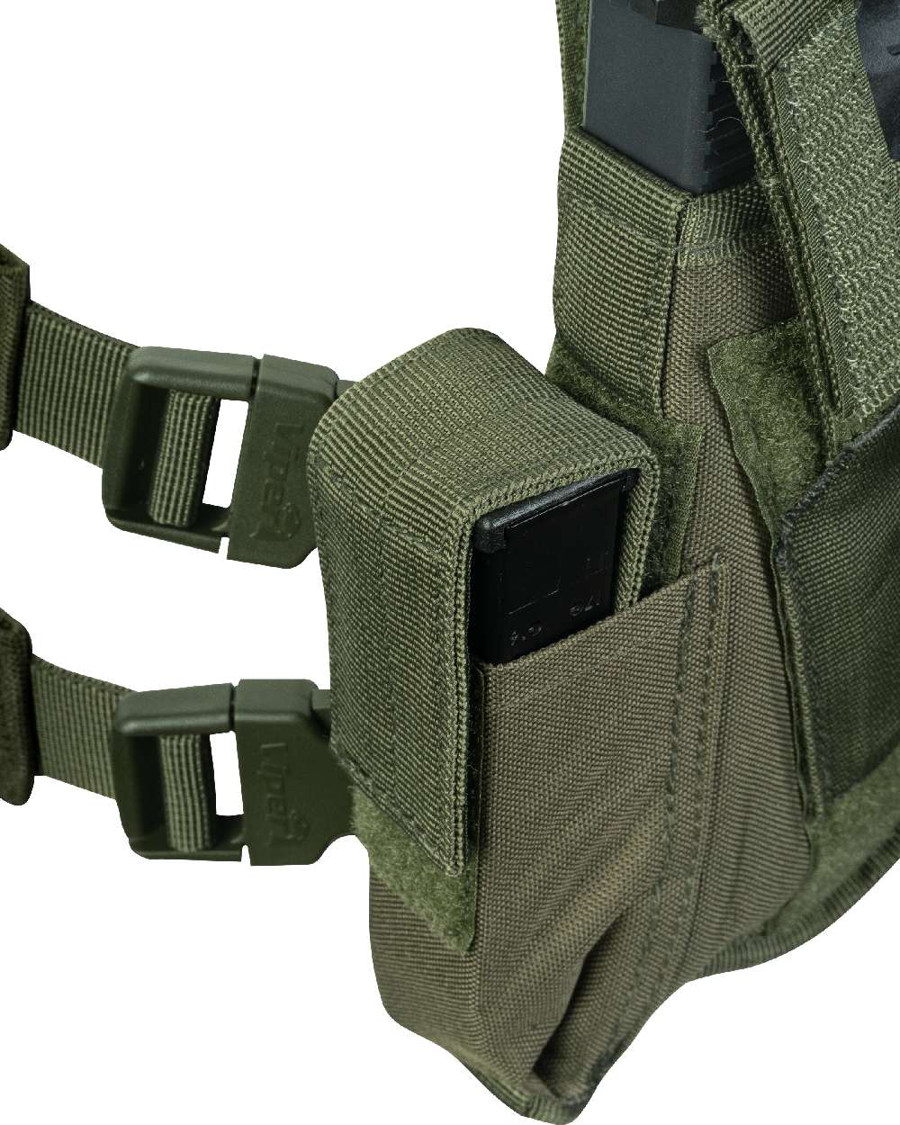 Green Coloured Viper Tactical Leg Holster Left Handed on white background #colour_green