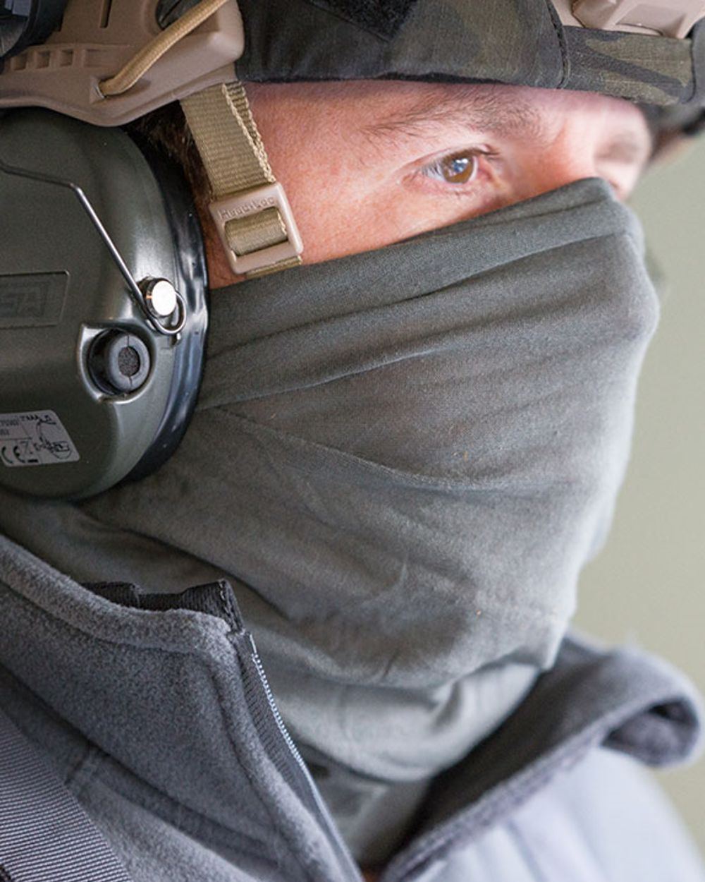 Titanium Coloured Viper Tactical Snood on blurry background #colour_titanium