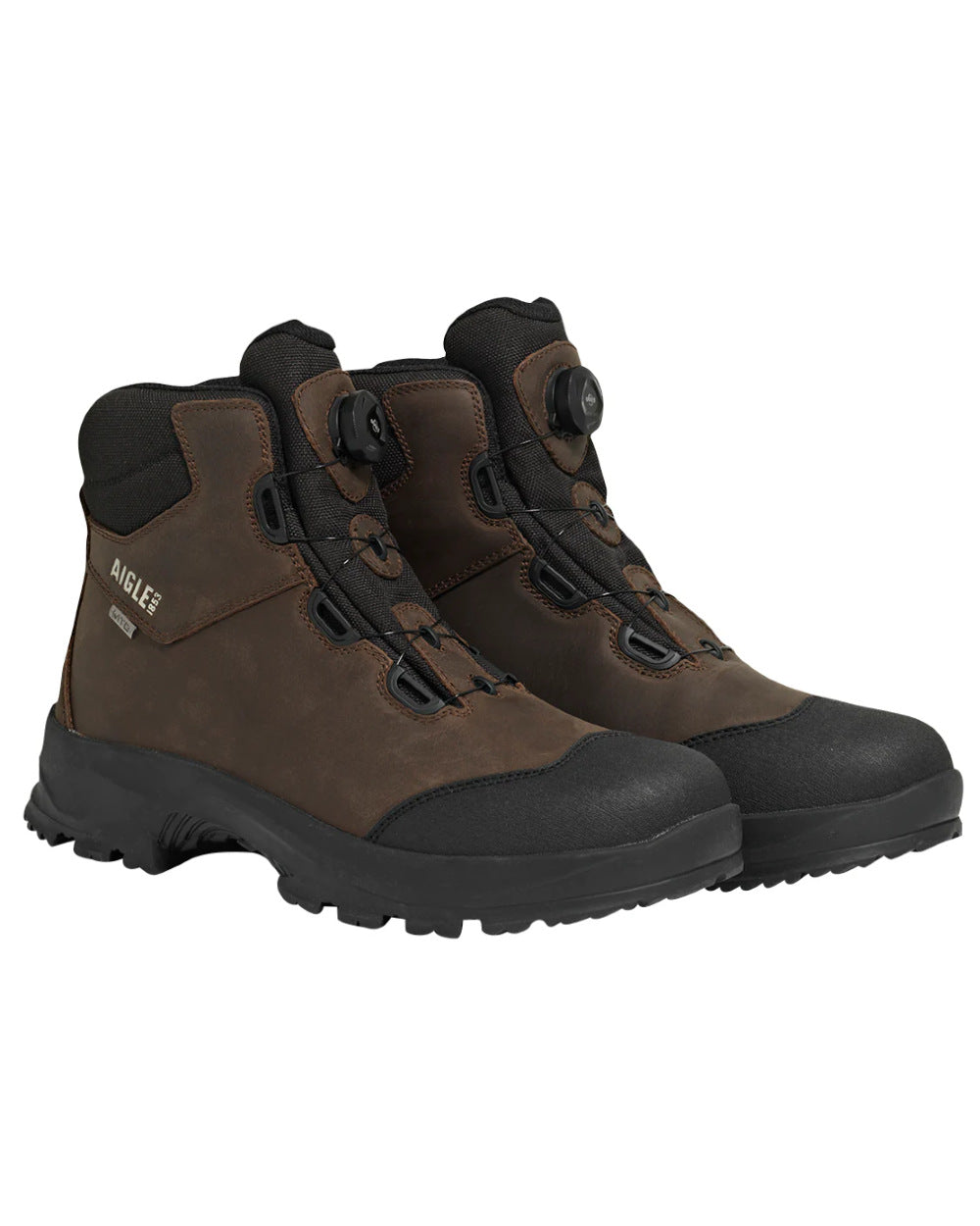 Dark Brown Coloured Aigle Laforse No Lace Boots On A White Background #colour_dark-brown