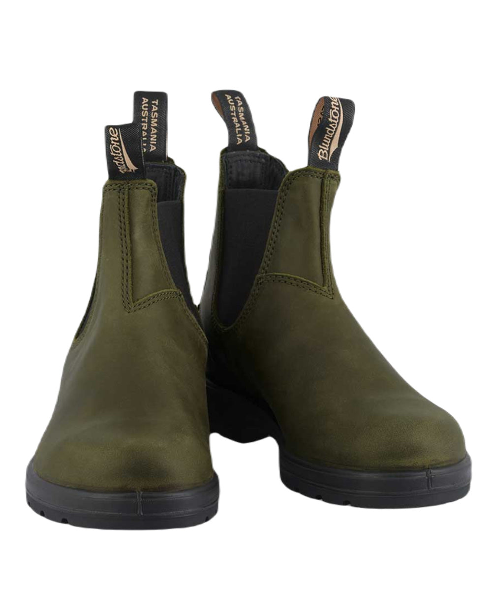Dark Green Coloured Blundstone 2052 Dark Green Leather Chelsea Boots On A White Background #colour_dark-green