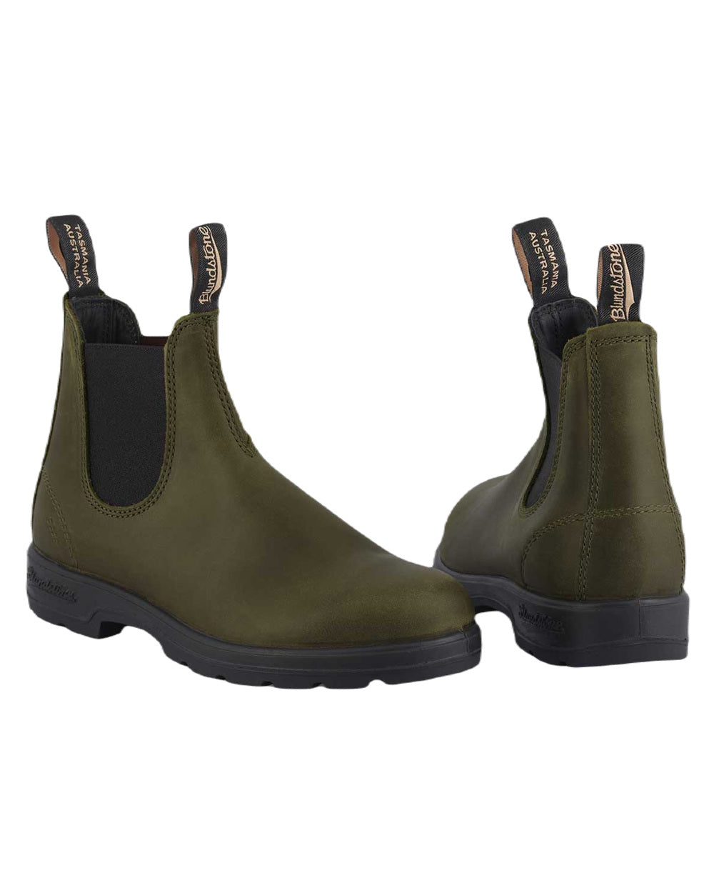 Dark Green Coloured Blundstone 2052 Dark Green Leather Chelsea Boots On A White Background #colour_dark-green
