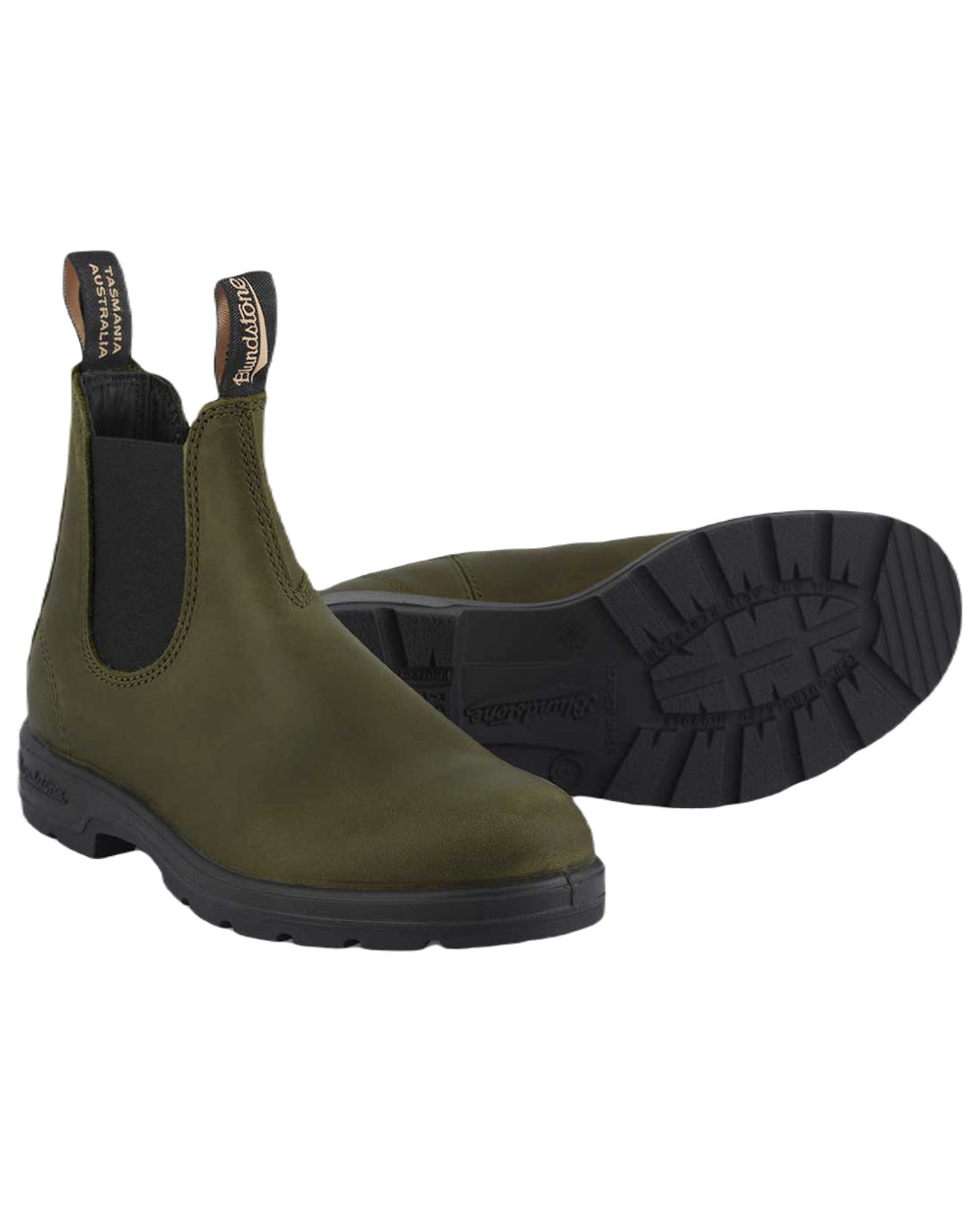 Dark Green Coloured Blundstone 2052 Dark Green Leather Chelsea Boots On A White Background #colour_dark-green