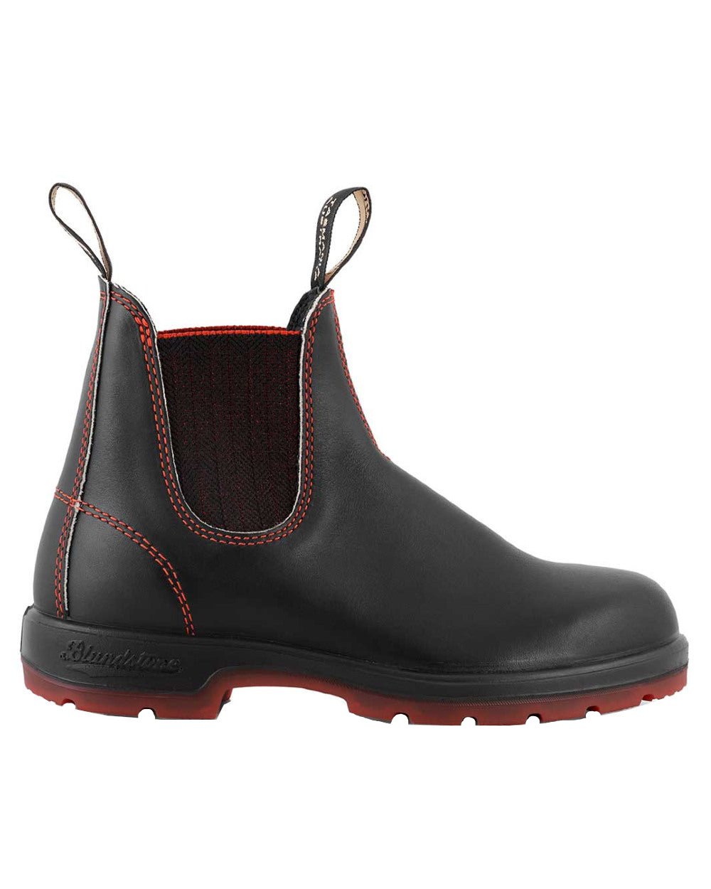 Black Red Coloured Blundstone 2342 Black Leather Chelsea Boots On A White Background #colour_black-red