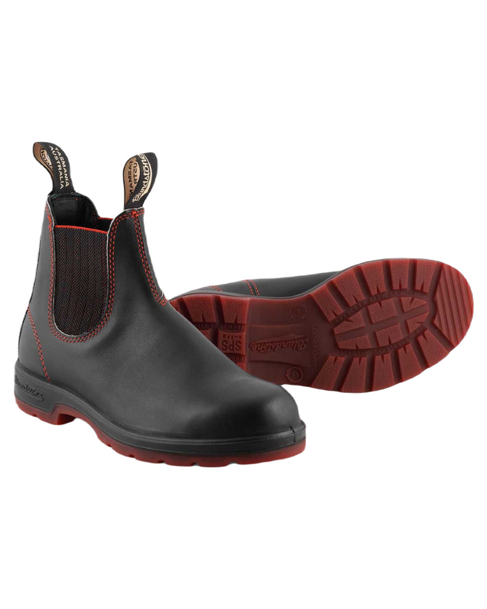 Black Red Coloured Blundstone 2342 Black Leather Chelsea Boots On A White Background #colour_black-red