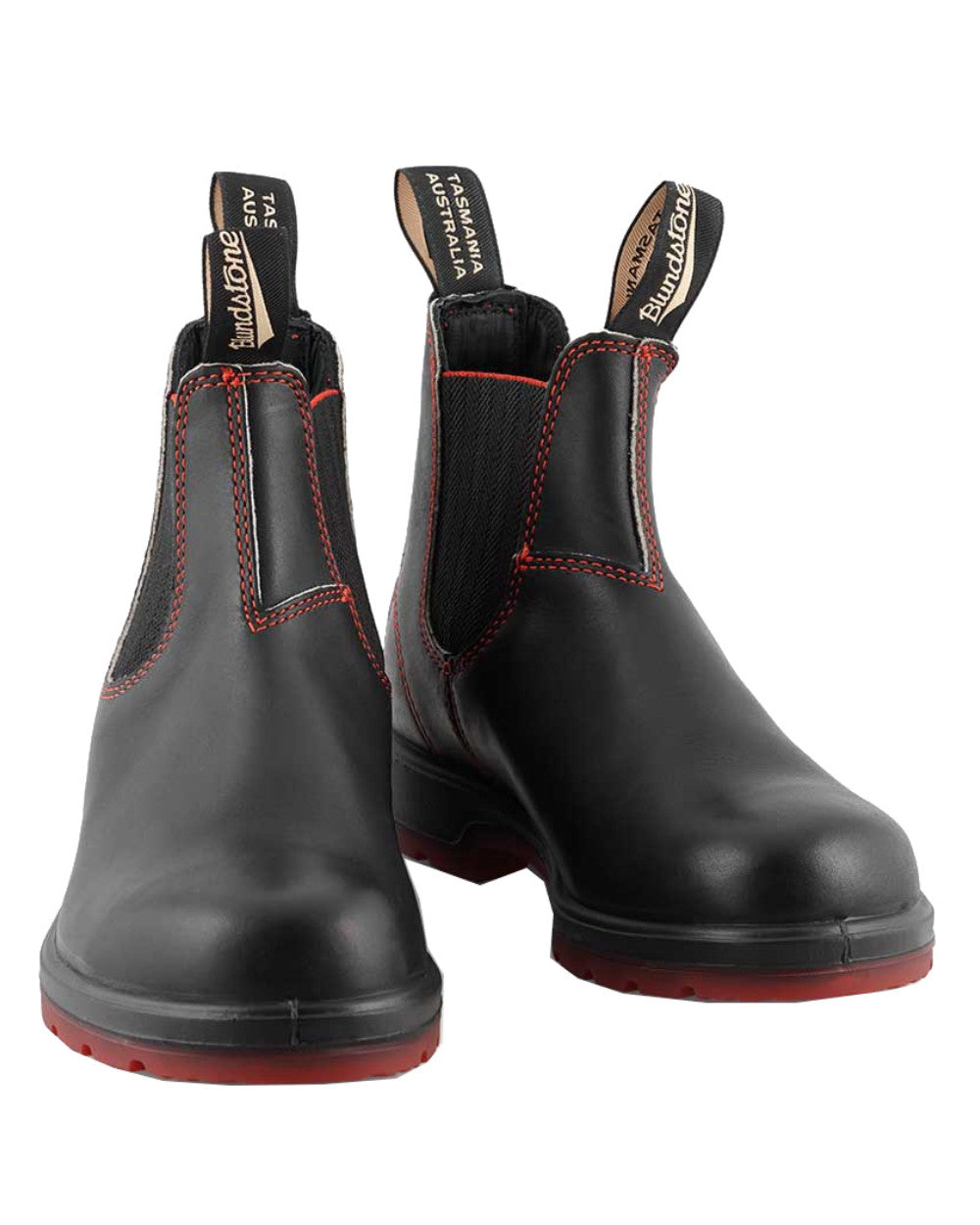 Black Red Coloured Blundstone 2342 Black Leather Chelsea Boots On A White Background #colour_black-red