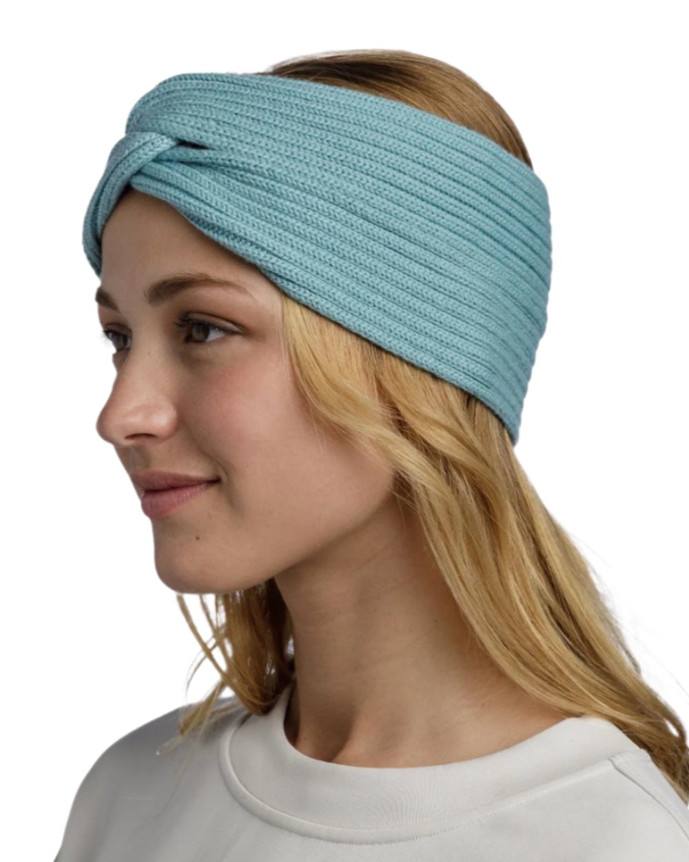 Pool Coloured Buff Norval Merino Wool Headband On A White Background #colour_pool