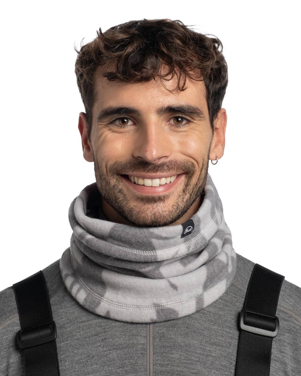 Bondu Grey Coloured Buff Polar Prints Neck Warmer On A White Background #colour_bondu-grey