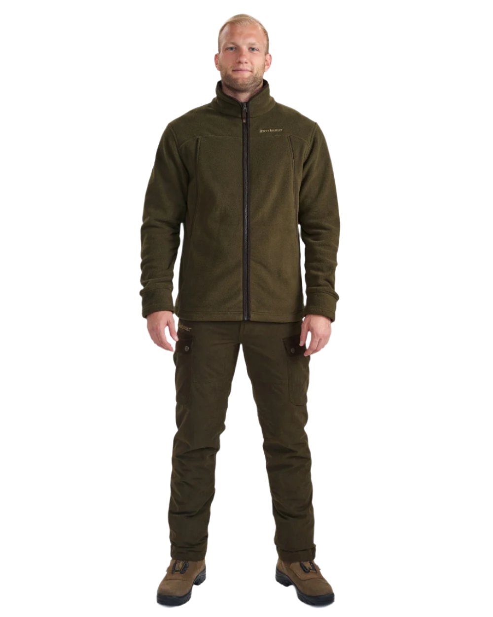 Tarmac Green Coloured Deerhunter Eagle Fleece Jacket On A White Background #colour_tarmac-green