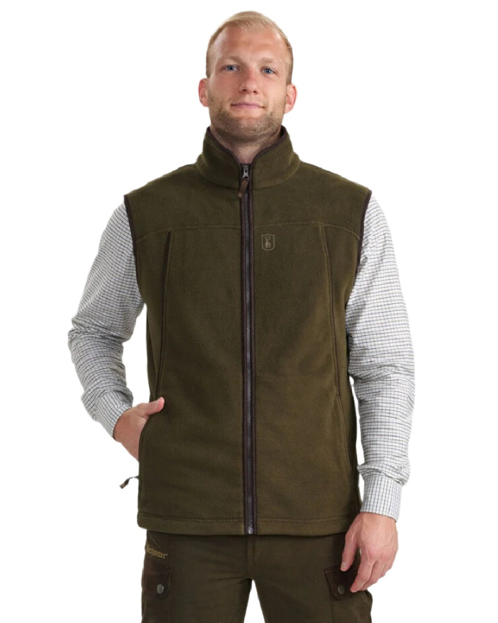 Tarmac Green Coloured Deerhunter Eagle Fleece Waistcoat On A White Background #colour_tarmac-green