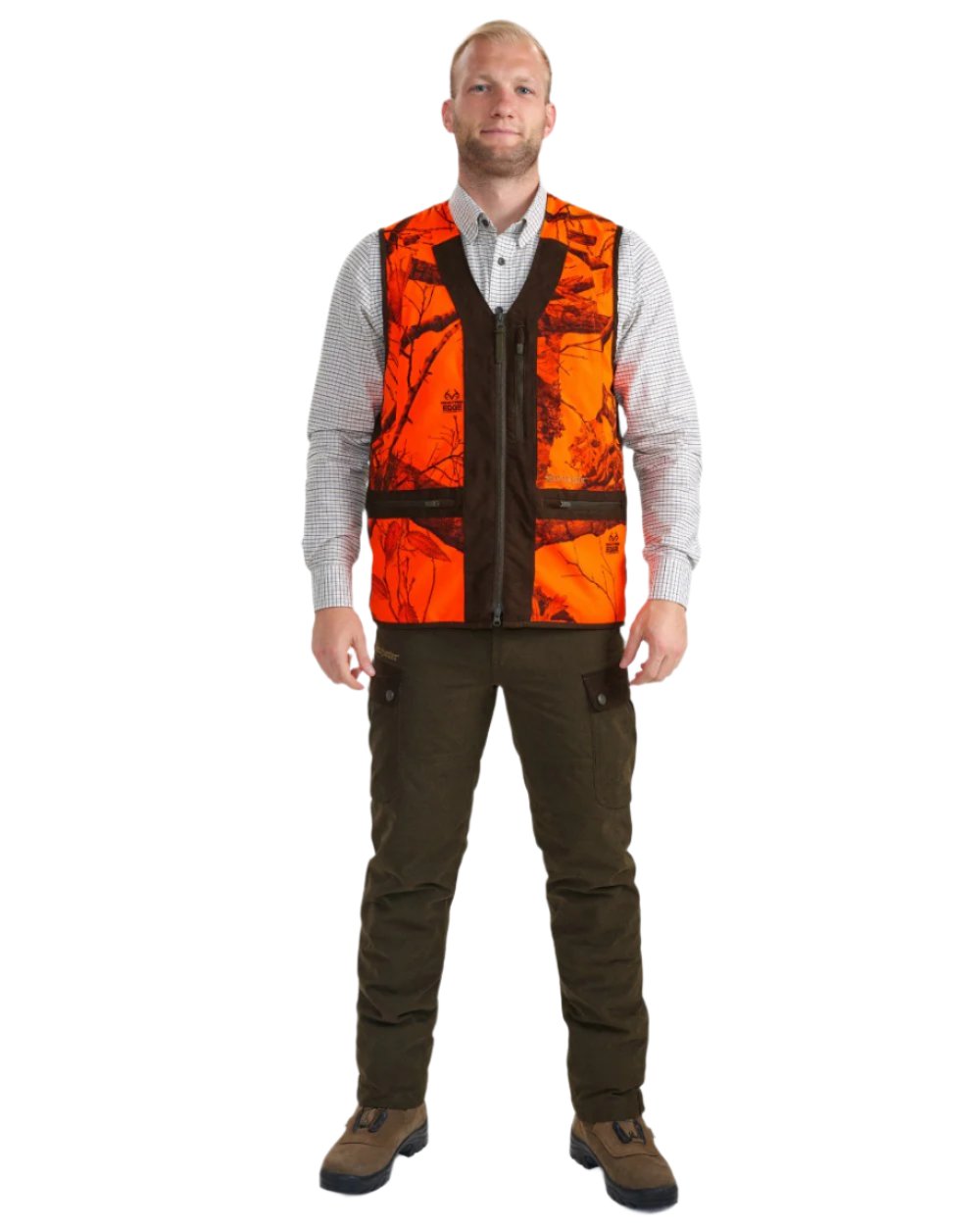 Realtree Edge Orange Coloured Deerhunter Eagle Waistcoat on white background #colour_realtree-edge-orange
