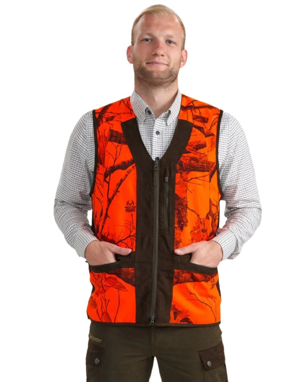 Realtree Edge Orange Coloured Deerhunter Eagle Waistcoat on white background #colour_realtree-edge-orange