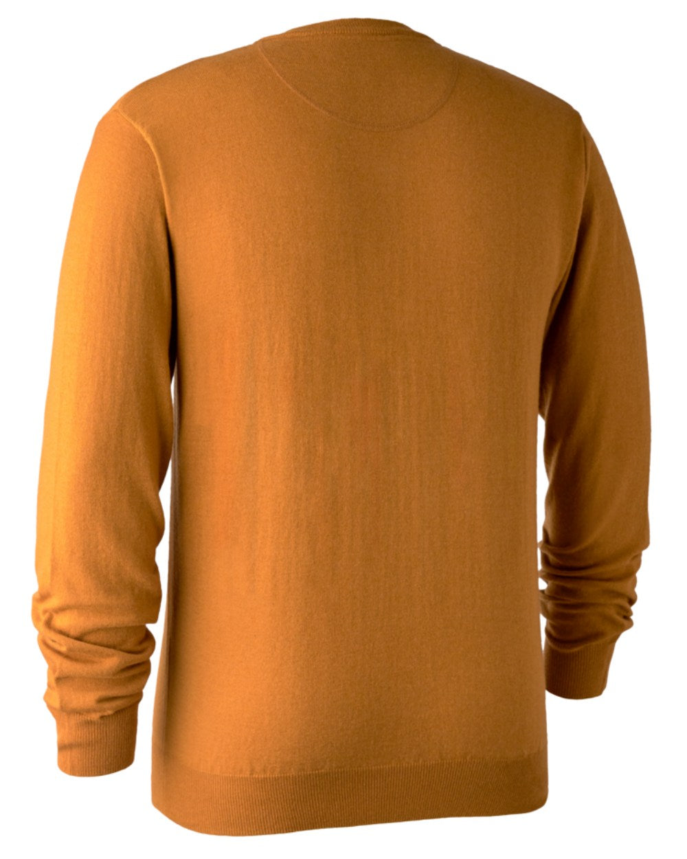 Golden Oak Coloured Deerhunter Kingston Knit V-Neck Jumper On A White Background #colour_golden-oak