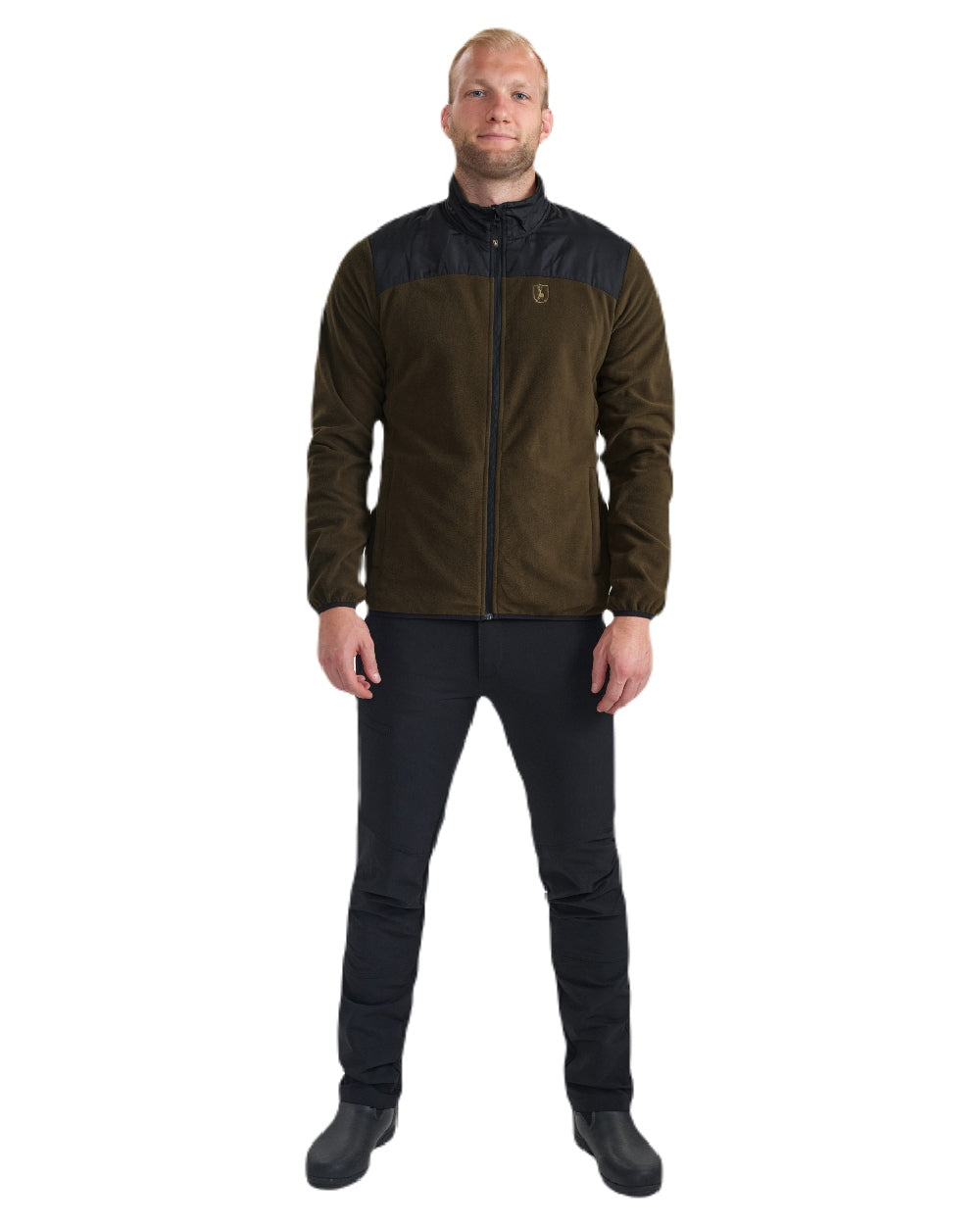 Chestnut Brown coloured Deerhunter Northward Fleece Jacket on white background #colour_chestnut-brown