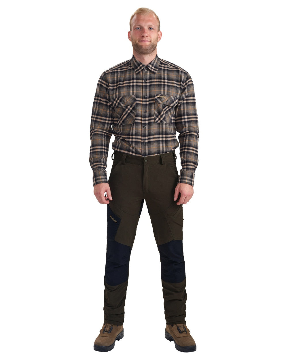 Bark Green Black coloured Deerhunter Northward Trousers on White Background #colour_bark-green-black