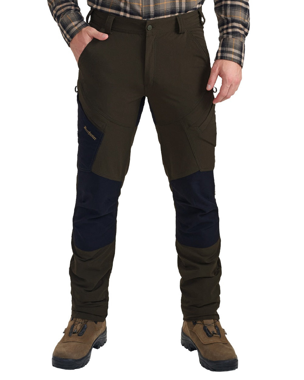 Bark Green Black coloured Deerhunter Northward Trousers on White Background #colour_bark-green-black