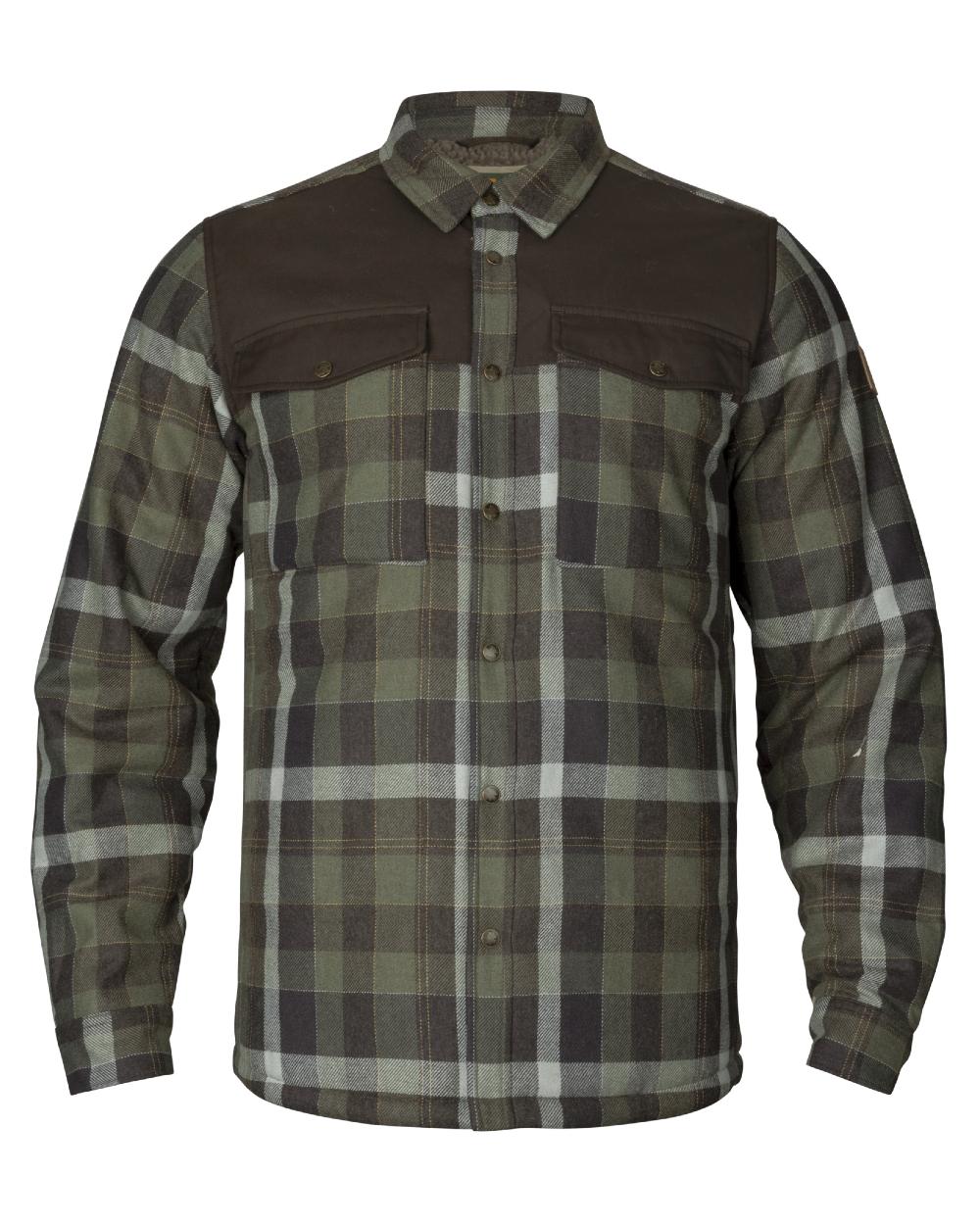 Willow Green Phantom Coloured Harkila Asmund Insulated Wool Shirt Jacket On A White Background #colour_willow-green-phantom