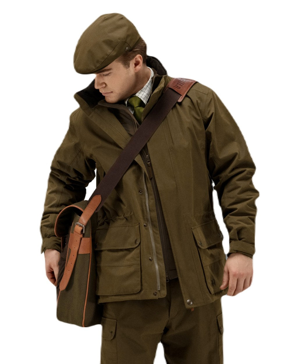 Warm Olive Coloured Harkila Retrieve Game Bag on white background #colour_warm-olive