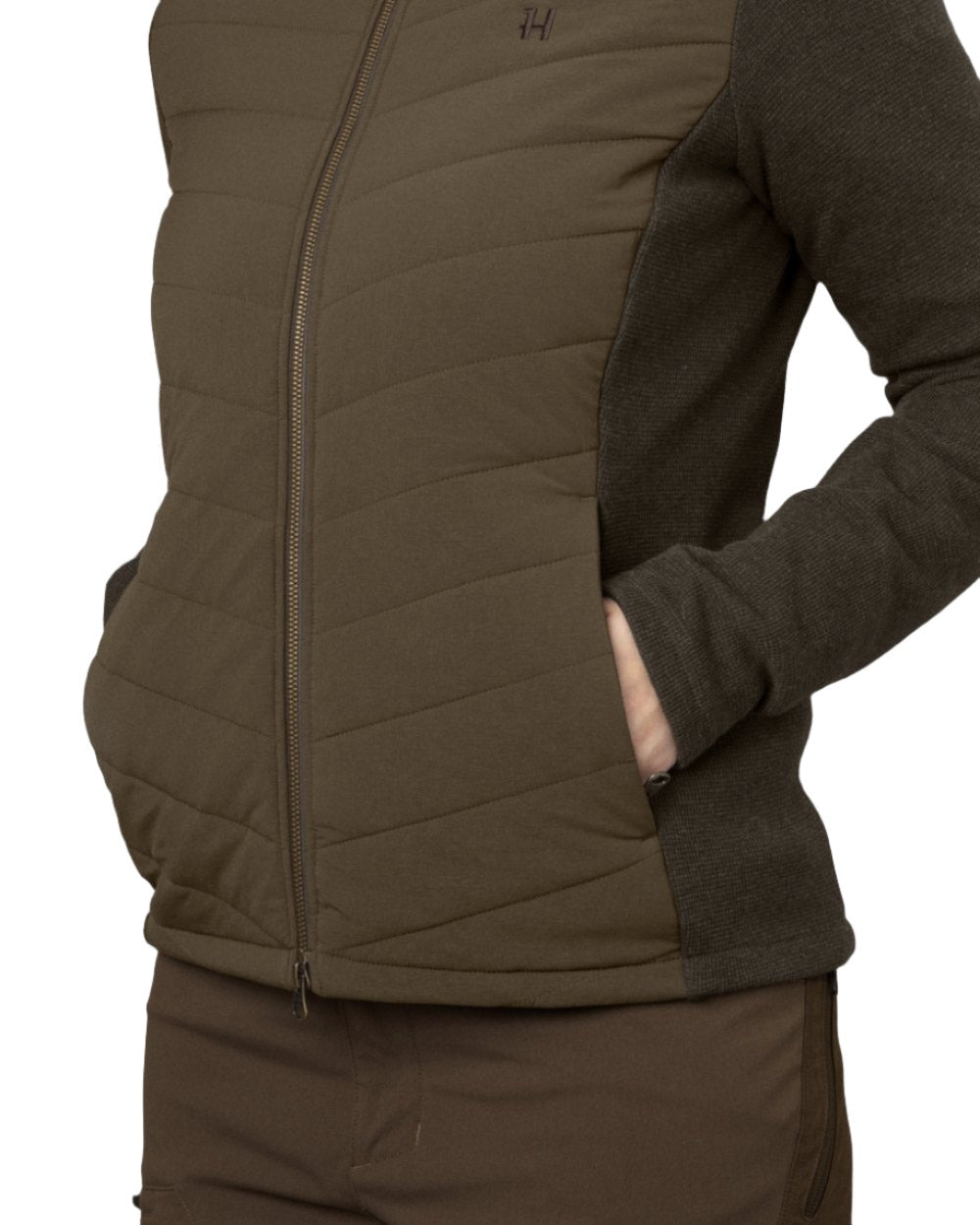 Willow Green Coloured Harkila Womens Sandhem Pro Insulated Cardigan on white background #colour_willow-green