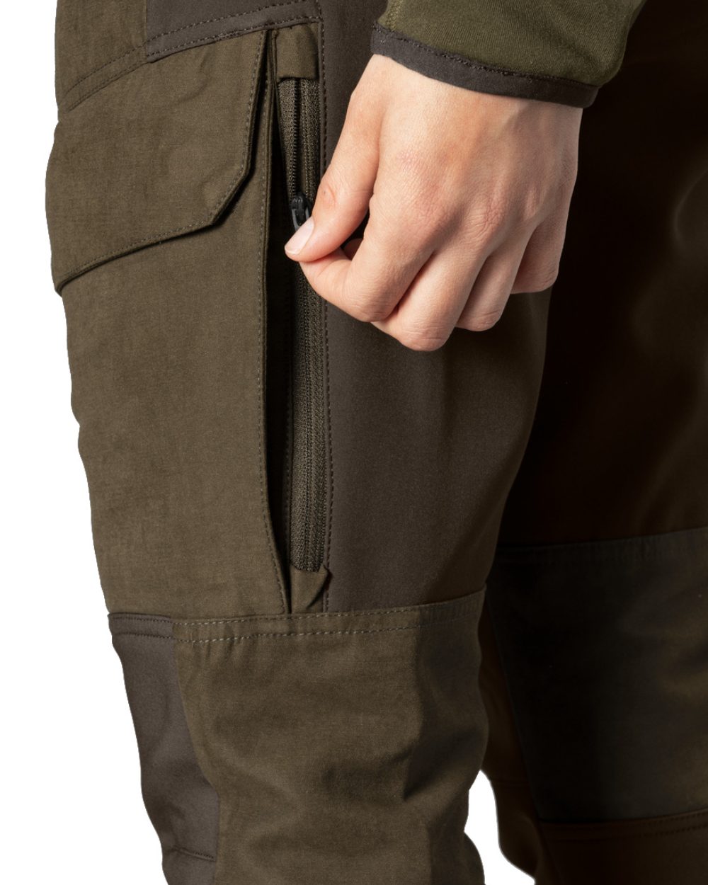 Willow Green Deep Brown Coloured Harkila Womens Scandinavian Pants On A White Background #colour_willow-green-deep-brown