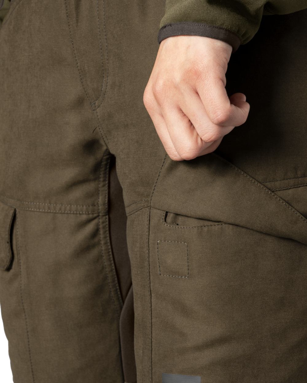 Willow Green Deep Brown Coloured Harkila Womens Scandinavian Pants On A White Background #colour_willow-green-deep-brown