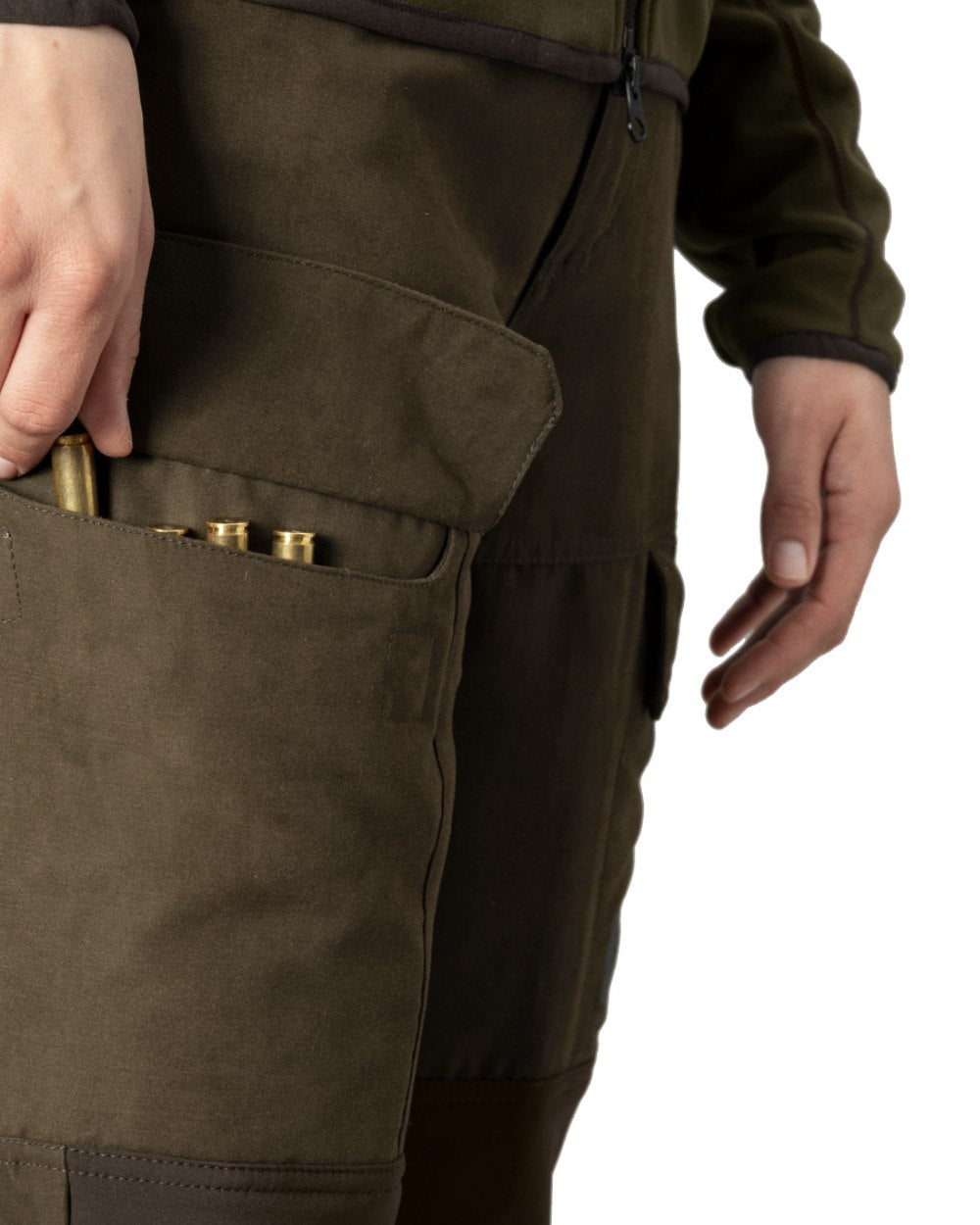 Willow Green Deep Brown Coloured Harkila Womens Scandinavian Pants On A White Background #colour_willow-green-deep-brown