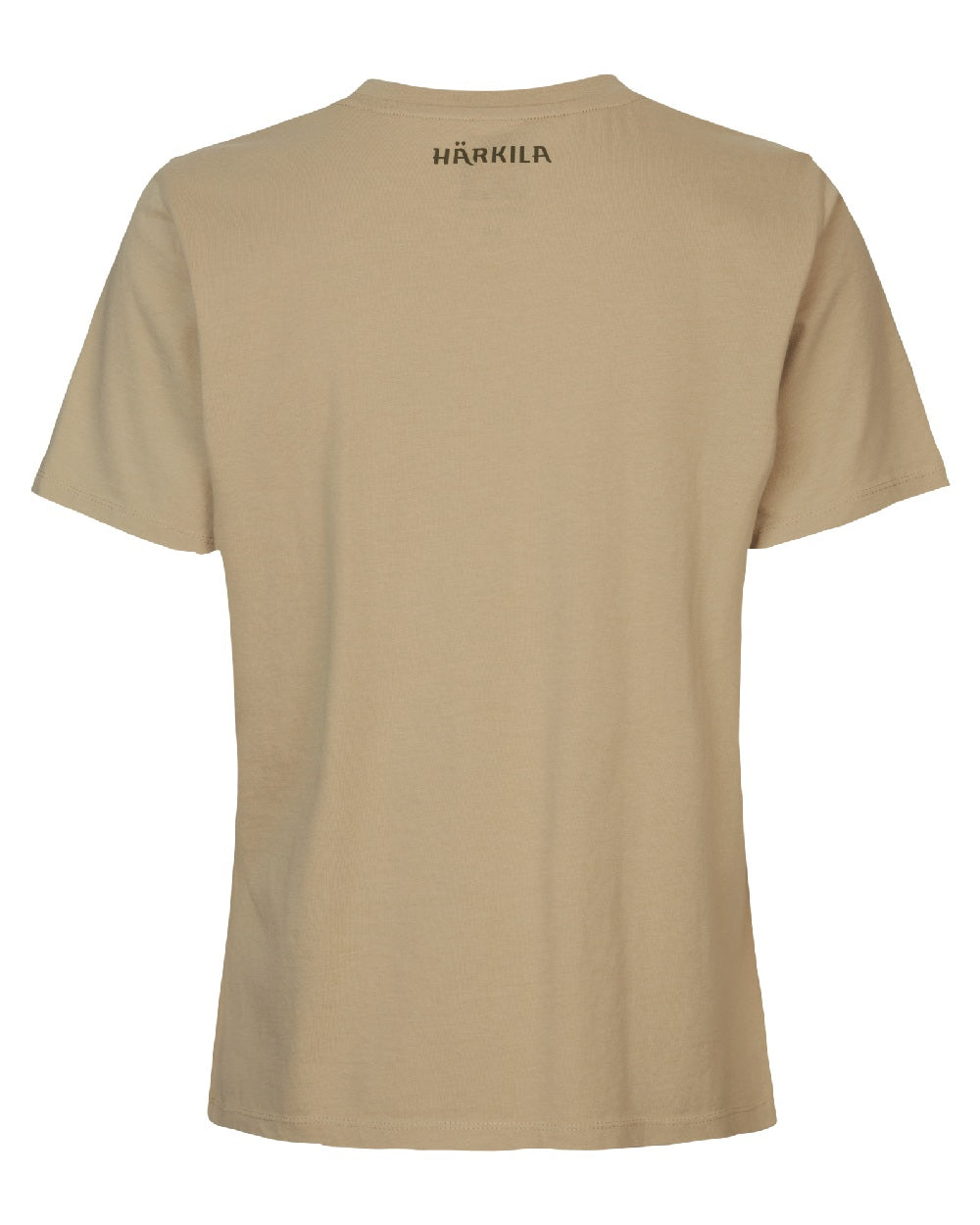 Sand Coloured Harkila Womens Stag Badge Short Sleeve T-Shirt on white background #colour_sand