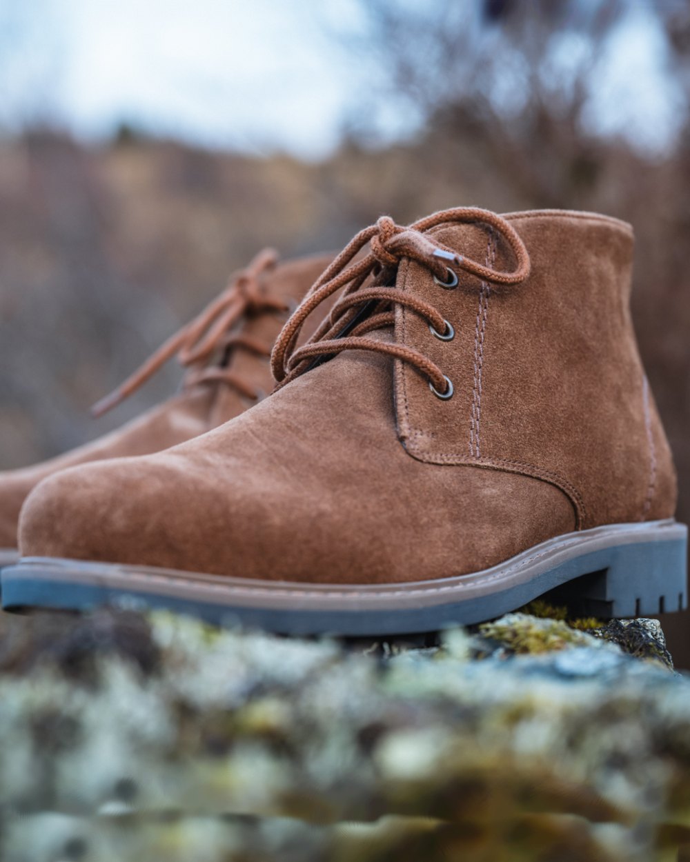 Coffee Suede Coloured Hoggs of Fife Clayton Chukka Boots On a mountain Background #colour_coffee-suede