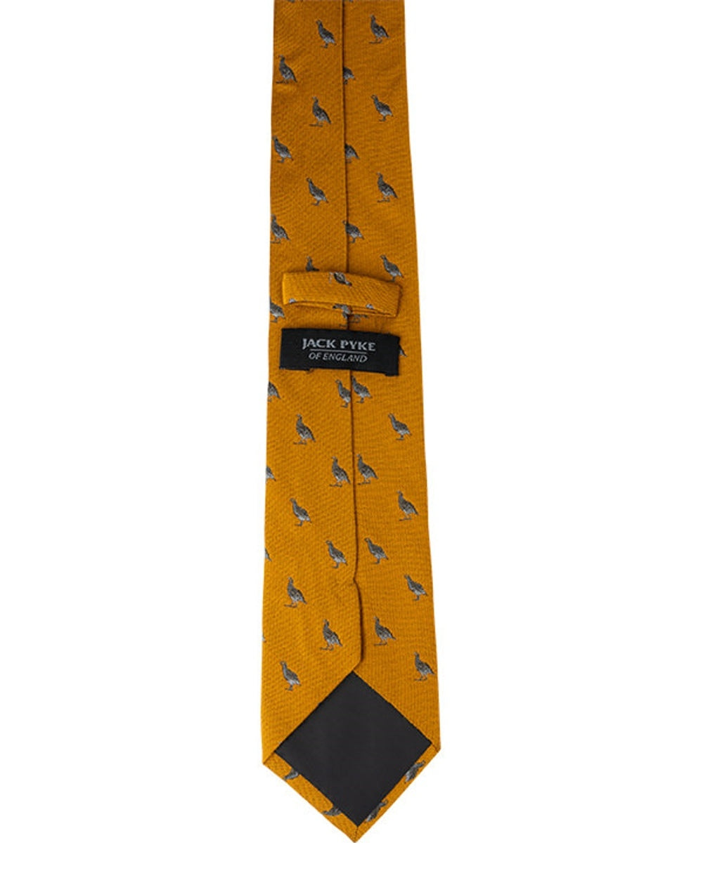 Mustard coloured Jack Pyke Silk Tie Partridge on white background #colour_mustard