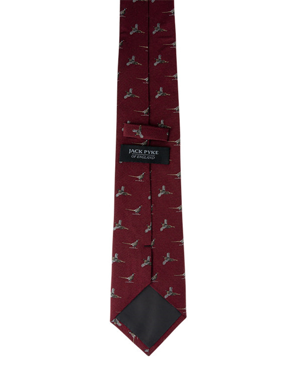 Burgundy coloured Jack Pyke Silk Tie Pheasant on white background #colour_burgundy