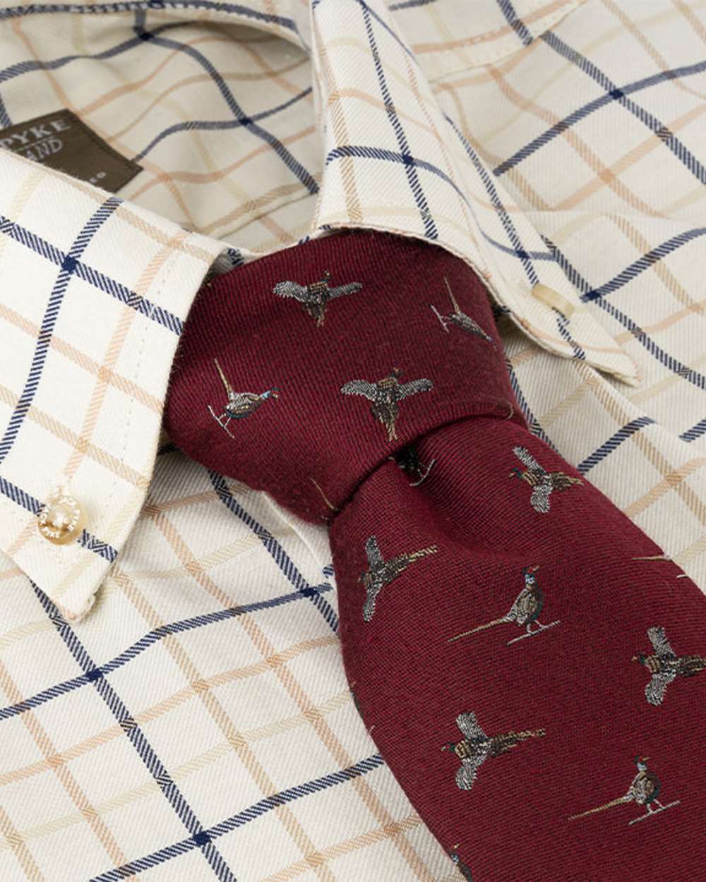 Burgundy coloured Jack Pyke Silk Tie Pheasant on white background #colour_burgundy