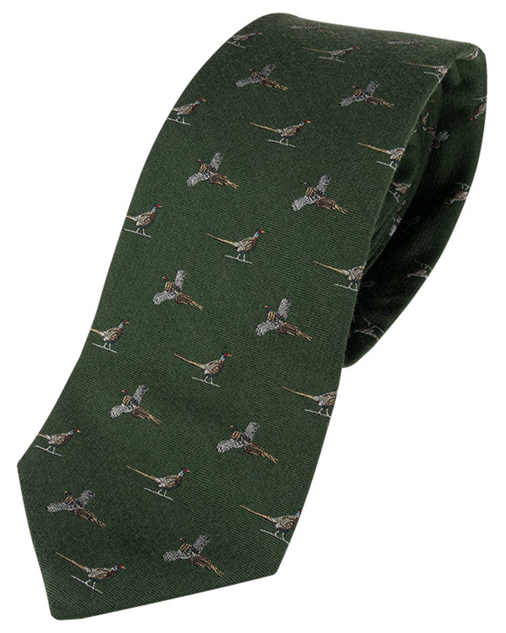 Green coloured Jack Pyke Silk Tie Pheasant on white background #colour_green