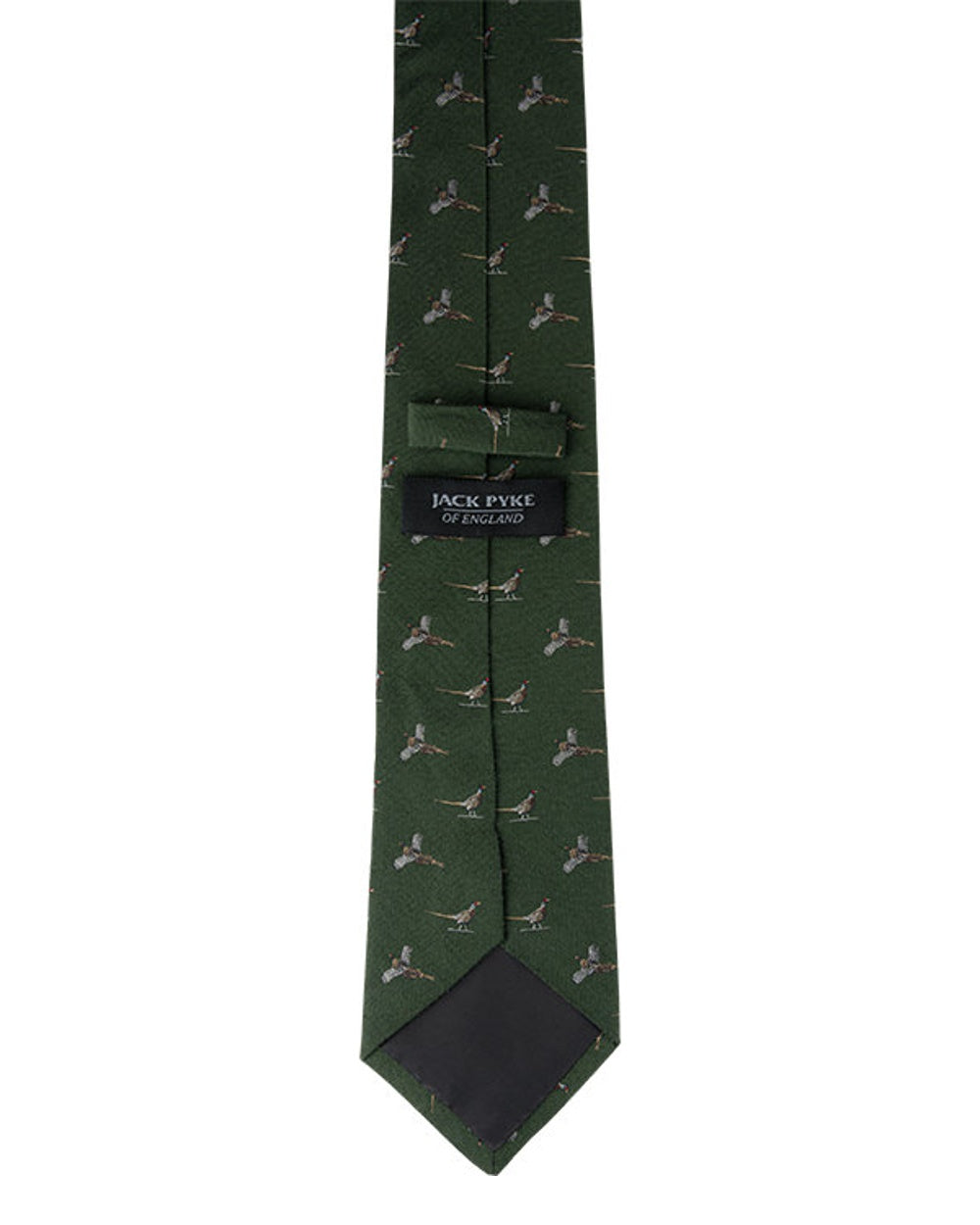 Green coloured Jack Pyke Silk Tie Pheasant on white background #colour_green