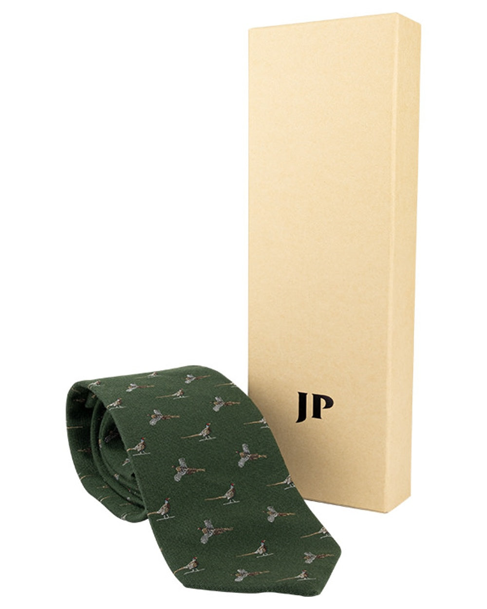 Green coloured Jack Pyke Silk Tie Pheasant on white background #colour_green
