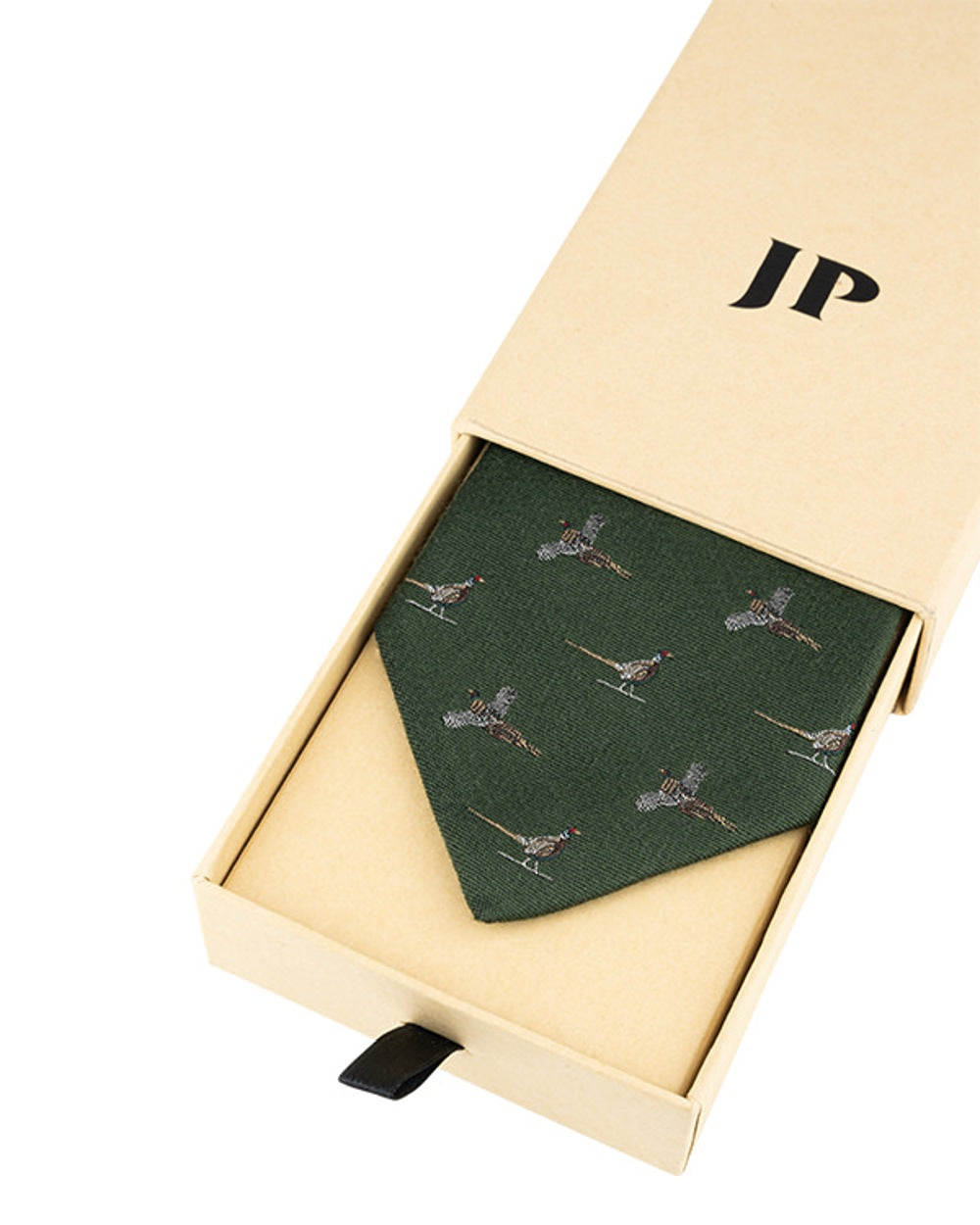 Green coloured Jack Pyke Silk Tie Pheasant on white background #colour_green