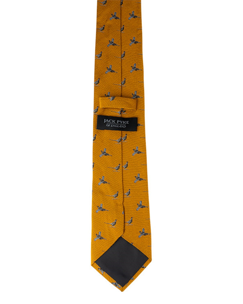 Mustard coloured Jack Pyke Silk Tie Pheasant on white background #colour_mustard