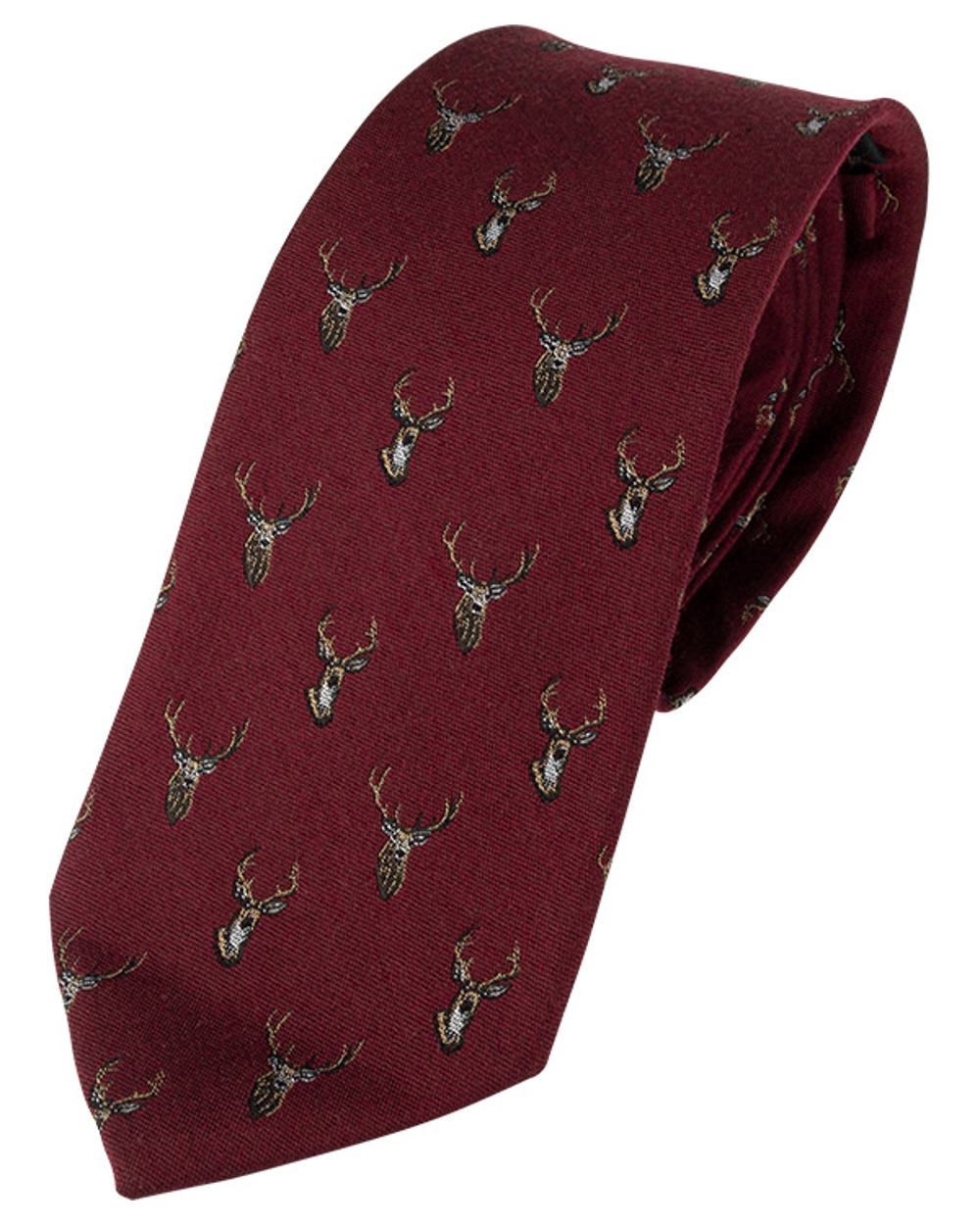 Burgundy coloured Jack Pyke Silk Tie Stag on white background #colour_burgundy