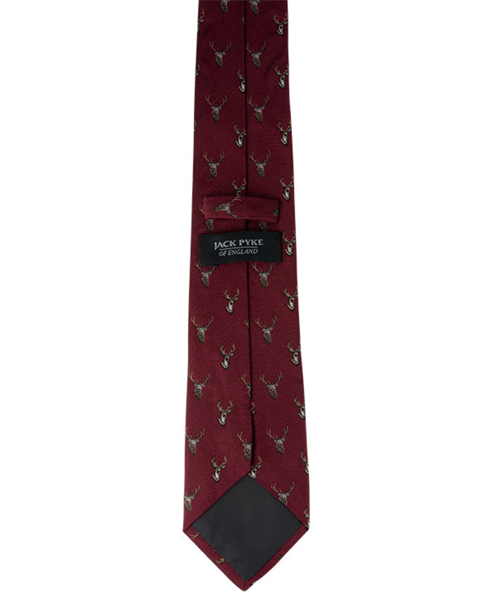 Burgundy coloured Jack Pyke Silk Tie Stag on white background #colour_burgundy