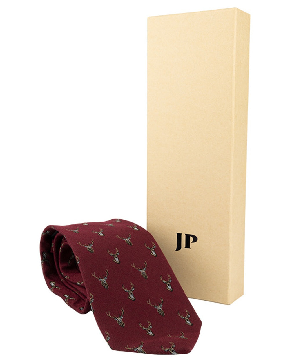 Burgundy coloured Jack Pyke Silk Tie Stag on white background #colour_burgundy