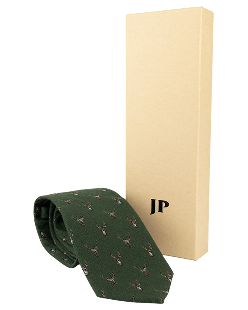 Green coloured Jack Pyke Silk Tie Stag on white background #colour_green